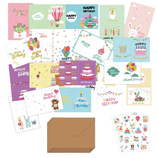 Birthday Greeting Cards Set with Envelopes & Stickers